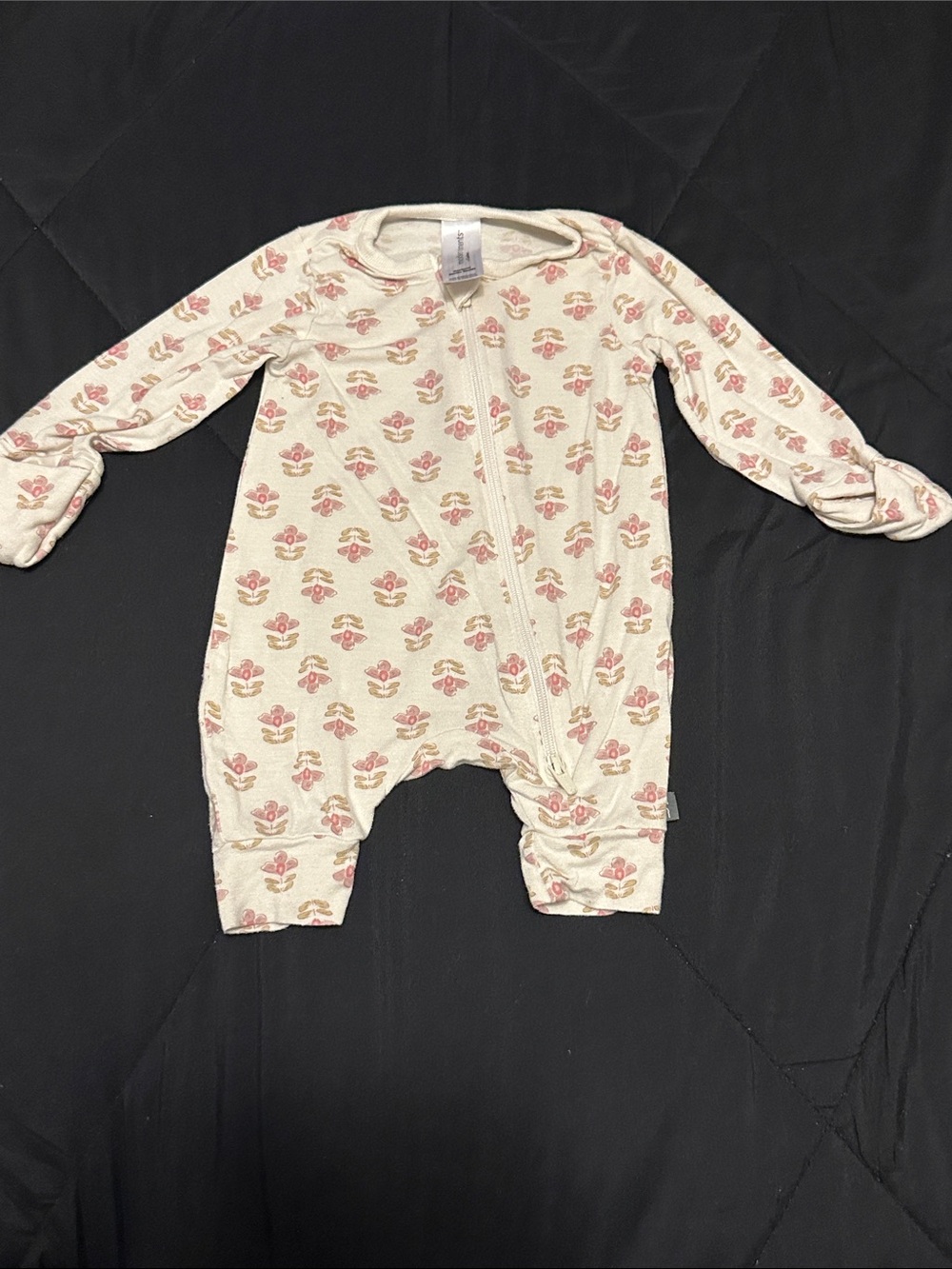 Cream Floral Zip-Front Baby One-Piece Bodysuit in Pink